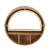 Benzara Semicircular Wall Mirror with Round Wooden Frame and Shelves, Brown