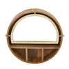 Benzara Semicircular Wall Mirror with Round Wooden Frame and Shelves, Brown