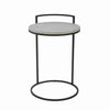 Benzara Round Marble Top Accent Table with Circular Metal Base, Black and White