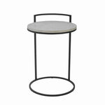 Benzara Round Marble Top Accent Table with Circular Metal Base, Black and White