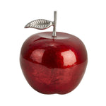 Benzara 13 Inch Aluminum Apple Accent Decor with Branch and Leaf, Red and Silver