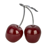 Benzara 16 Inch Aluminum Cherry Accent Decor with Branch and Leaf, Red and Silver