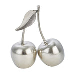 Benzara 12 Inch Aluminum Cherry Accent Decor with Branch and Leaf, Silver