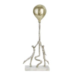 Benzara 26 Inch Aluminum Table Decor with Balloon Holding Couple, Gold and White