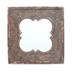 Benzara Quatrefoil Pattern Wood Mirror with Distressed Finish, Silver and Brown