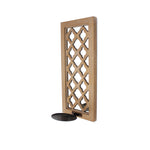 Benzara Wooden Rectangular Candle Holder with Quatrefoil Pattern, Brown and Silver