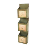 Benzara Rustic Wooden Wall Organizer with 3 Box Slots and Floral Pattern, Green