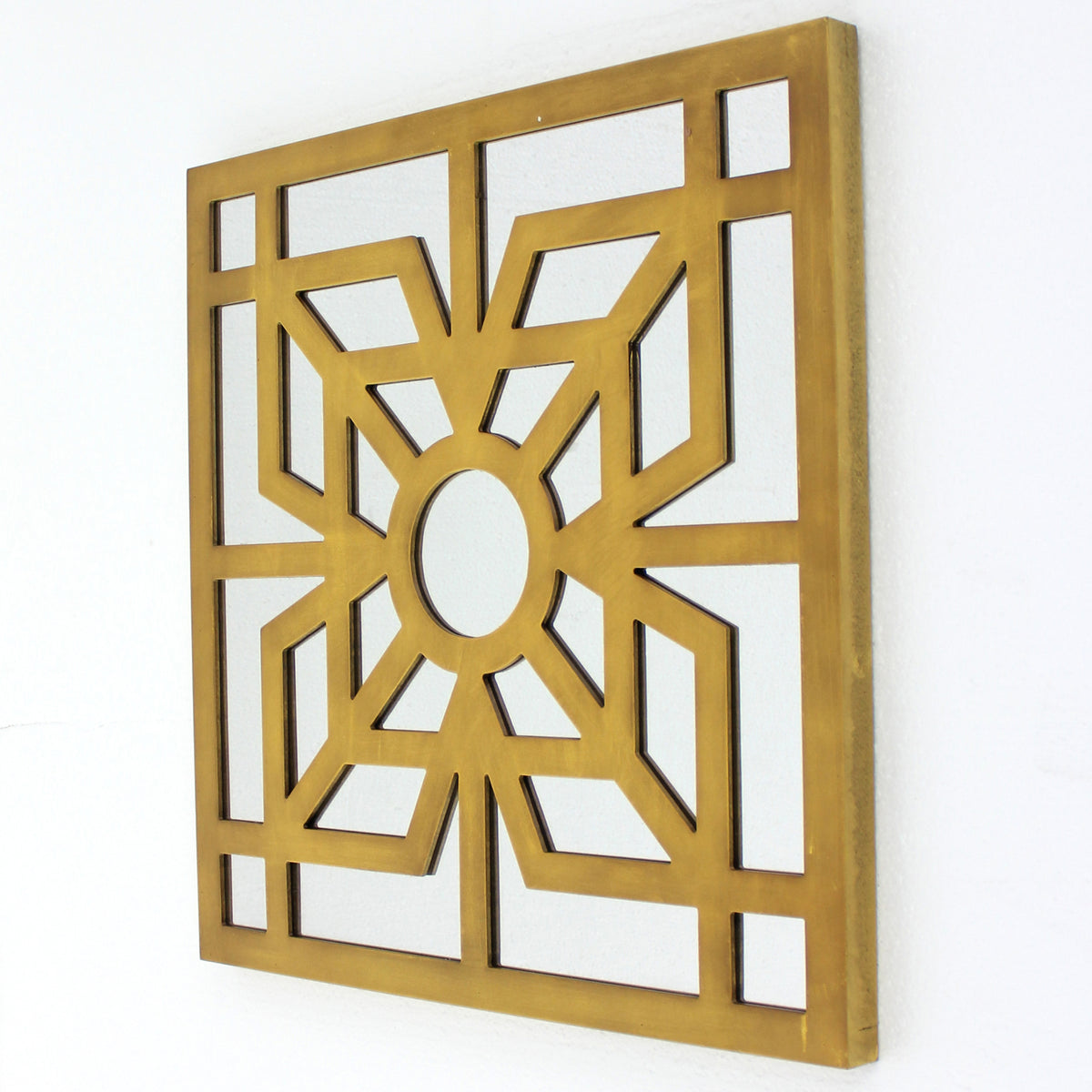 Benzara Mirrored Wall Decor with Wooden Floral Overlay on Top, Gold an ...