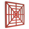 Benzara Wooden Wall Decor with Concentric Square Design on Top, Red and Silver