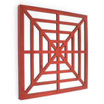 Benzara Wooden Wall Decor with Concentric Square Design on Top, Red and Silver