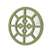 Benzara Round Wooden Wall Decor with Minimalist Pattern on Top, Green and Silver