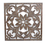 Benzara Traditional Square Shape Wooden Wall Decor with Floral Engraving, Brown
