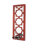 Benzara Transitional Mirrored Candle Holder with Lattice Design, Red and Silver
