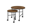 Benzara 2 Piece Round Nesting End Table with Casters, Oak Brown and Black