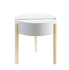 Benzara Round Wooden End Table with Hidden Storage, White and Brown