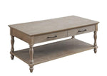 Benzara Wooden Coffee Table with 2 Drawers and Molded Design, Antique White
