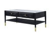 Benzara Marble Top Coffee Table with 2 Drawers and 1 Bottom Shelf, Black and White