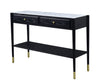 Benzara Marble Top Sofa Table with 2 Drawers and 1 Bottom Shelf, Black and White