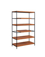 Benzara BM211106 5 Tier Wooden Bookshelf with Open Metal Frame, Oak Brown and Black