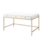 Benzara Wooden Desk with 3 Drawers and Metal Frame, Glossy White and Gold