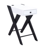 Benzara Wooden Frame Side Table with X Shaped Legs and 1 Drawer, White and Black