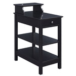 Benzara Wooden Frame Side Table with 3 Open Compartments and 1 Drawer, Black
