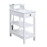 Benzara Wooden Frame Side Table with 3 Open Compartments and 1 Drawer, White