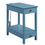 Benzara Wooden Frame Side Table with 2 Drawers and 1 Bottom Shelf, Teal Blue