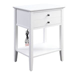 Benzara Rectangular Wooden Side Table with 1 Drawer and 1 Bottom Shelf, White
