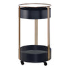 Benzara Round Metal Frame Serving Cart with Casters and Open Shelf, Black and Gold