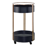 Benzara Round Metal Frame Serving Cart with Casters and Open Shelf, Black and Gold