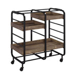 Benzara Metal Frame Serving Cart with 3 Open Storage and Casters, Brown and Black