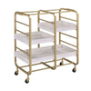 Benzara Metal Frame Serving Cart with Adjustable Compartments,Gold and Washed White