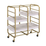 Benzara Metal Frame Serving Cart with Adjustable Compartments,Gold and Washed White
