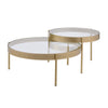 Benzara Contemporary Metal and Glass Round Nesting Table, Set of 2, Gold and Clear