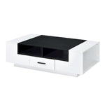 Benzara Contemporary Coffee Table with Drawer and Open Compartment, Black and White