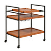 Benzara Metal Frame Serving Cart with Adjustable Compartments, Oak Brown and Black