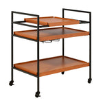 Benzara Metal Frame Serving Cart with Adjustable Compartments, Oak Brown and Black
