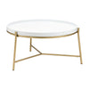 Benzara Metal Frame Coffee Table with Round Wooden Tray Top, White and Gold