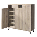 Benzara 3 Door Wooden Shoe Cabinet with 1 Drawer and 2 Open Compartments, Brown