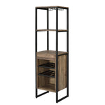 Benzara Industrial Wood and Metal Wine Rack with 3 Compartments, Brown and Black
