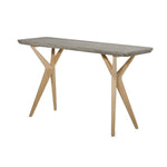 Benzara Concrete Top Console Table with Angled Y Shaped Wooden Legs, Brown and Gray