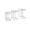 Benzara Textured Wooden Top End Table with Metal Base,Set of 3,White and Silver