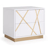 Benzara Wooden Nightstand with 2 Drawers and Gold Painted Accents, White and Gold