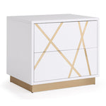 Benzara Wooden Nightstand with 2 Drawers and Gold Painted Accents, White and Gold