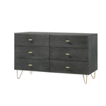Benzara Wooden Dresser with 6 Drawers and Metal Hairpin Legs, Gray and Gold