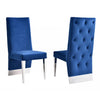 Benzara Leatherette Upholstered Dining Chair with Button Tufted Back,Set of 2, Blue