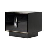 Benzara 2 Drawer Wooden Nightstand with Textured Details and Metal Accents, Black