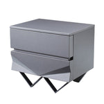 Benzara Wooden Nightstand with 2 Drawers and V Shaped Metal Legs, Gray