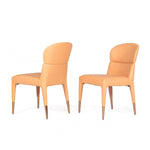 Benzara Wooden Dining Chairs with Stitched Curved Backrest, Set of 2, Orange